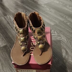 Bamboo Tan Beaded Women's Sandals 7.5